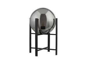 5053423154169 - Amsterdam - 1 Light Matt Black Tischlampe Round Smokey Glass Shade - Searchlight