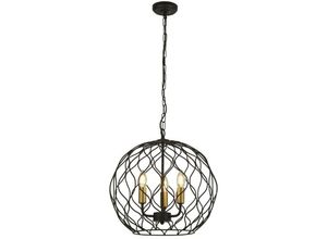 5053423158488 - Finesse - 3 Light Round Cage Deckenanhänger - Schwarz mit goldenen Lampenfassungen - Searchlight