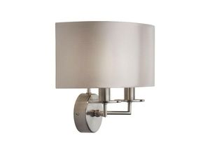 5053423158525 - Knightsbridge - 2 Light Satin Silver Wandleuchte mit Silver Faux Silk Shade - Searchlight