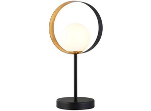 5053423175157 - Orbital 1 Light Matt Schwarz und Blattgold Tischlampe mit Opalglas - Searchlight