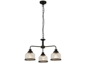 5053423206288 - Searchlight Highworth 3-flammige Pendelleuchte aus schwarzem Glas im Holophane-Stil