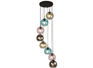 5053423243184 - Mardi Gras ii 8-flammige Pendelleuchte aus schwarzem farbigem Glas - Searchlight