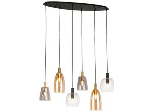 5053423250656 - Divine 6-flammige Multi-Drop-Pendelleuchte aus schwarzem farbigem Glas - Searchlight