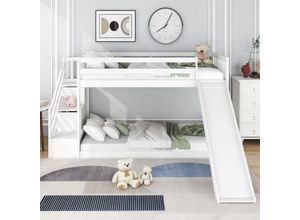 5053588583750 - Etagenbett 90x200cm Kinderbett mit Treppe und Rutsche mit 2 Schubladen und Lattenrost Gestell aus massivem Kiefernholz weiß