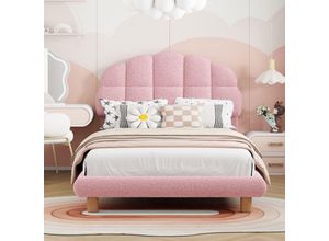 5053588583972 - Einzelbett 90x200 cm Plüschstoff gepolstertes Kopfteil Bettgestell Lattenrost Kinderbett für Jungen und Mädchen rosa