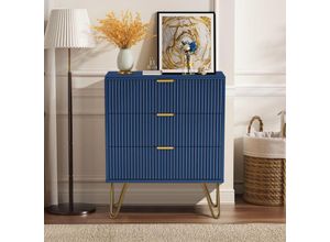 5053588588175 - Tanant - Kommode 70x60x40cm – mit 3 ausziehbaren Schubladen Metallbeinen Schlafzimmer-Sideboard Kommode im skandinavischen Design – Marineblau