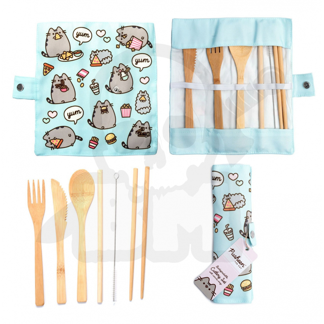 5055071782619 - 6er-Set Besteck und Aufbewahrungstasche Bambus Gourmet-Katze Pusheen Foodie