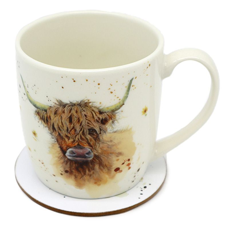 5055071786426 - Set aus Porzellanbecher und Untersetzer Jan Pashley Highland Coo Cow Vache