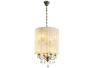 5055487402095 - Inspired Lighting - Inspired Diyas - Ella - Deckenanhänger mit Elfenbein Creme Shade 8 Light Antique Brass Kristall