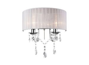 5055487419024 - Inspired Lighting - Inspired Diyas - Olivia - Wandleuchte mit weißem Schatten 2 Licht poliert Chrom Kristall geschaltet