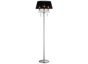5055487419055 - Inspired Lighting - Inspired Diyas - Olivia - Stehlampe mit schwarzem Schirm 3 Licht poliert Chrom Kristall