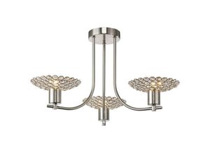 5055487420556 - Inspired Lighting - Inspired Diyas - Ellen - Semi Flush Ceiling 3 Light Satin Nickel Kristall