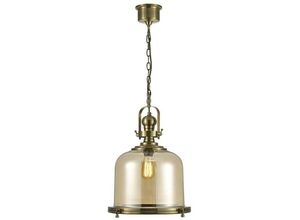 5055487424387 - Inspired Lighting - Inspired Diyas - Riley - Große Glocke Deckenanhänger E27 Antik Messing Cognac Glas