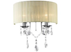 5055487426633 - Inspired Lighting - Inspired Diyas - Olivia - Wandleuchte mit Elfenbein Creme Shade 2 Licht poliert Chrom Kristall geschaltet