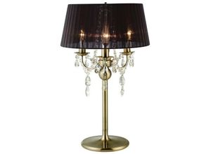 5055487426718 - Inspired Lighting - Inspired Diyas - Olivia - Tischlampe mit schwarzem Schirm 3 Light Antik Messing Kristall
