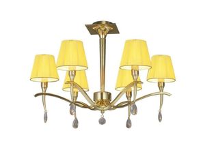 5055498601371 - Inspired Mantra - Siena PB - Semi Flush Ceiling Round 6 Light E14 Messing poliert mit Amber Cream Shades und klarem Kristall