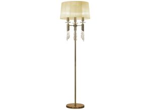 5055498615972 - Inspired Lighting - Inspired Mantra Tiffany Stehlampe 3+3 Licht E27+G9 antikes Messing mit cremefarbenem Schirm und klarem Kristall