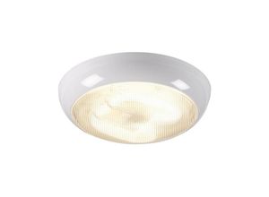 5055559108504 - Knightsbridge - Bulkhead mit prismatischem Diffusor und weißer Basis IP44 28W