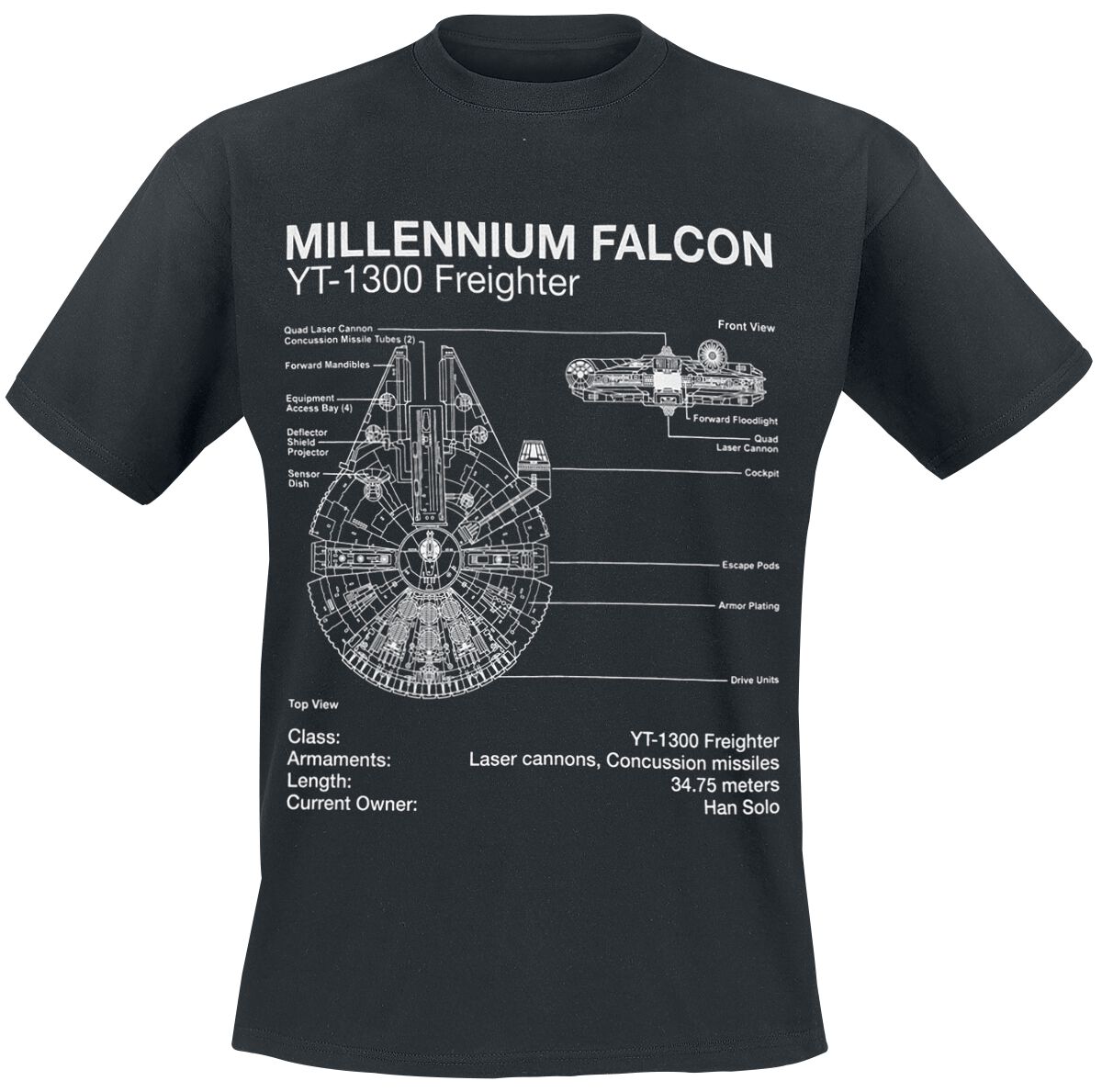 5055910346682 - Millenium Falcon Sketch T-Shirt schwarz in L