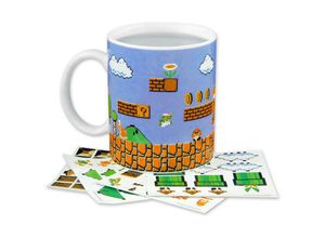 5055964700928 - Paladone - Super Mario Tasse Build a Level zum selbst gestalten weiß bedruckt aus Keramik Fassungsvermögen ca 300 ml