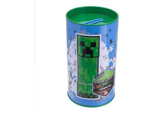 5055964796549 - Minecraft Spardose Creeper Moneybox blau grün bedruckt aus 100 % Weißblech Deckel 100 % Kunststoff