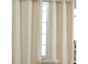 5055967413535 - Gardinen mit Ösen Gingham beige im 2er Set  228 x 137 cm - Beige - Homescapes