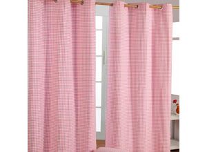 5055967413542 - Gardinen mit Ösen Gingham rosa im 2er Set  137 x 117 cm - Rosa - Homescapes