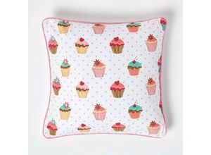 5055967414389 - Kissenbezug aus Baumwolle mit Cupcakes 45 x 45 cm - Rosa - Homescapes