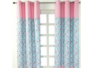 5055967415065 - HOMESCAPES Gardinen Vögel & Blumen rosa blau 2er Set 137 x 117 cm - Rosa Blau