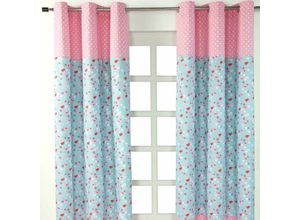 5055967415072 - Gardinen Vögel & Blumen rosa blau 2er Set 182 x 137 cm - Rosa Blau - Homescapes