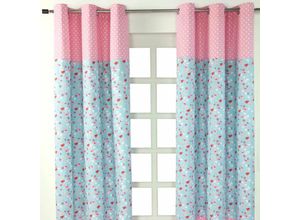 5055967415089 - Gardinen Vögel & Blumen rosa blau 2er Set 228 x 137 cm - Rosa Blau - Homescapes