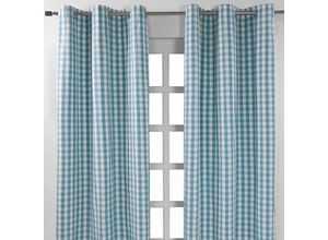 5055967415102 - HOMESCAPES Blau karierter Ösenvorhang im 2er Pack B 182 cm x L 137 cm - Marineblau