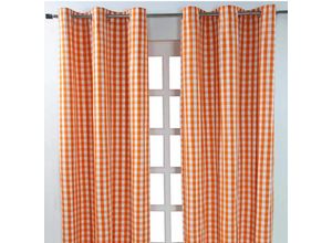 5055967415157 - HOMESCAPES Orange karierter Ösenvorhang im 2er Pack B 137 cm x L 117 cm - Orange Weiß