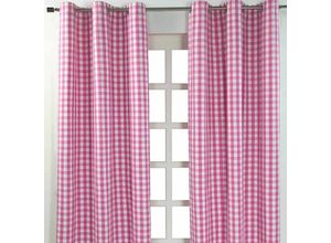 5055967415195 - Pink karierter Ösenvorhang im 2er Pack b 182 cm x l 137 cm - Pink Weiß - Homescapes