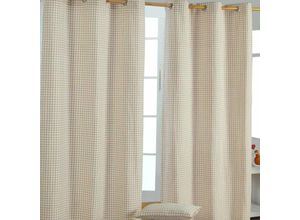 5055967415416 - Gardinen mit Ösen Gingham beige im 2er Set  182 x 137 cm - Beige - Homescapes