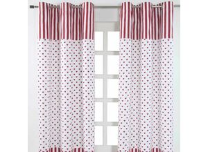 5055967415485 - Gardinen mit Ösen Herzen rot weiss 2er Set 100% Baumwolle 137x117 cm - Rot Weiß - Homescapes