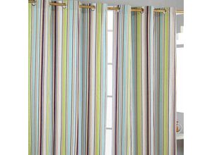 5055967415720 - Gardinen mit Ösen Osaka Streifen 2er Set 100% Baumwolle 182x137 cm - Lila Grün - Homescapes