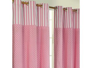 5055967415911 - Gardinen Polka Dots & Streifen rosa 2er Set 137 x 117 cm - Rosa & Weiß - Homescapes