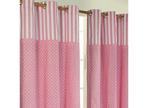 5055967415935 - Gardinen Polka Dots & Streifen rosa 2er Set 228 x 137 cm - Rosa & Weiß - Homescapes