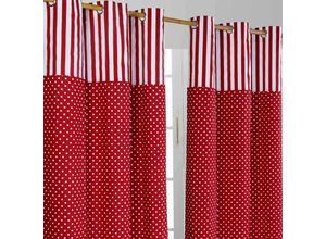 5055967415942 - Gardinen Polka Dots & Streifen rot 2er Set 137 x 117 cm - Rot & Weiß - Homescapes