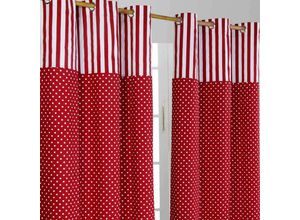 5055967415959 - Gardinen Polka Dots & Streifen rot 2er Set 182 x 137 cm - Rot & Weiß - Homescapes