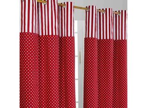 5055967415966 - Gardinen Polka Dots & Streifen rot 2er Set 228 x 137 cm - Rot & Weiß - Homescapes