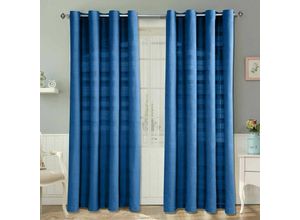 5055967416123 - HOMESCAPES Gardinen mit Ösen Rajput blau im 2er Set 182 x 167 cm - Blau