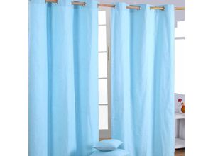 5055967416796 - Gardinen mit Ösen unifarben hellblau 2er Set 100% Baumwolle 182x137 cm - Hellblau - Homescapes