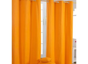 5055967417021 - Gardinen mit Ösen unifarben orange 2er Set 100% Baumwolle 137x117 cm - Orange - Homescapes