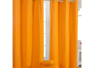 5055967417038 - Gardinen mit Ösen unifarben orange 2er Set 100% Baumwolle 182x137 cm - Orange - Homescapes