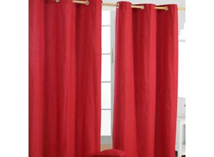 5055967417113 - Gardinen mit Ösen unifarben rot im 2er Set 137 x 117 cm - Rot - Homescapes