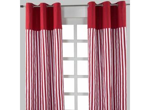 5055967417366 - Gardinen mit Ösen breite Streifen rot 100% Baumwolle 228 x 137 cm - Rot Weiß - Homescapes