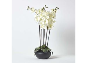 5055967421073 - Kunstblume Orchidee Gesteck creme mit schwarzem Keramiktopf - Creme - Homescapes