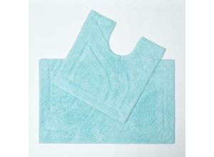 5055967428256 - 2 teiliges Luxus Badematten Set 100% Baumwolle aqua blau - Aqua - Homescapes